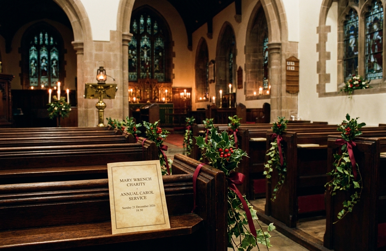The nave of St John's, candle-lit for the Annual Carol Service of Mary Wrench Charity.